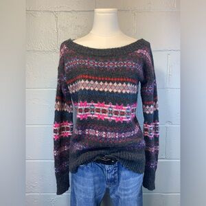 American Eagle Wool Mohair Blend Scoop Neck Sweater Grey Colorful-Women's Medium